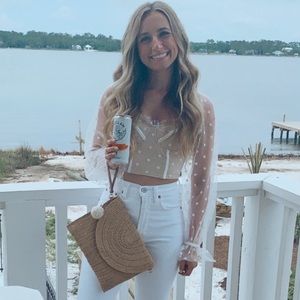 Nude and white polka dot top